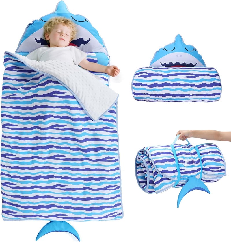 Biubee Thick Toddler Nap Mat with Pillow - Lightweight & Portable Toddler Sleeping Bag for Kids Boys Girls Aged 1~5 Daycare Preschool Travel - Image 1